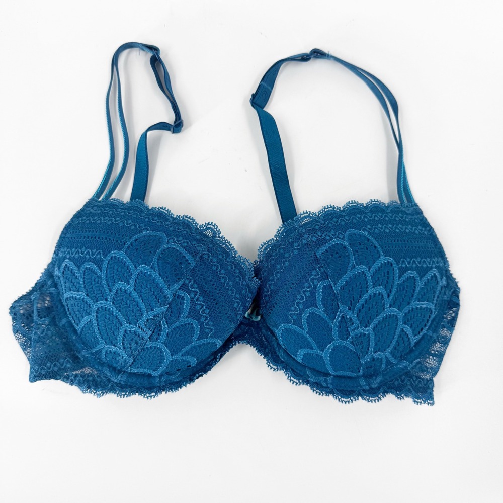 Chantelle Festivite Lace Push Up Bra Teal Blue Underwire 34C C17420